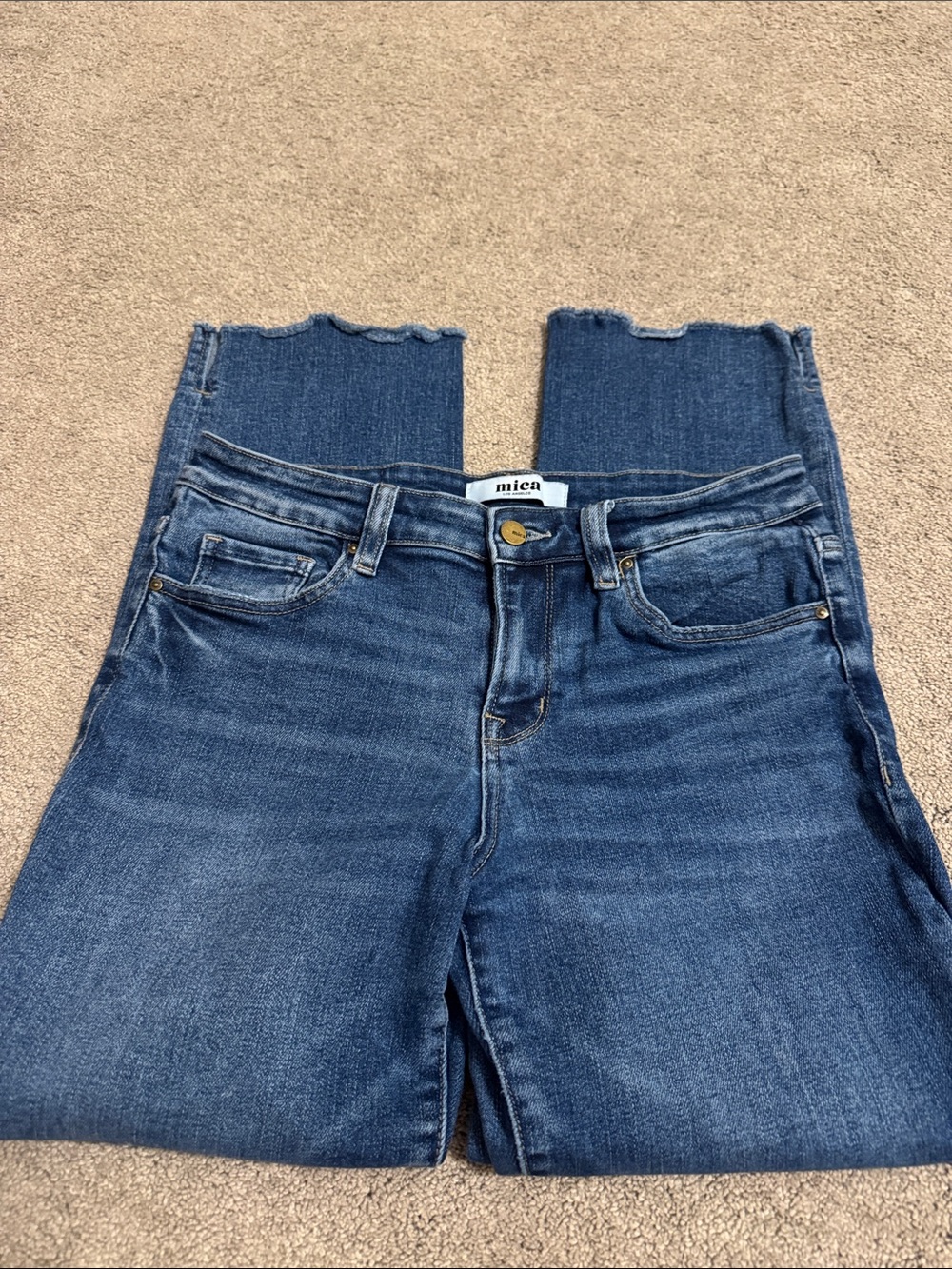 Mica Boutique Denim High-Rise Cropped Raw-Hem Jeans in Medium Blue